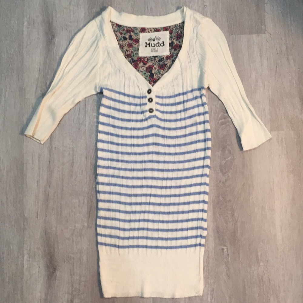 Mudd White and Blue Striped Sweater size small